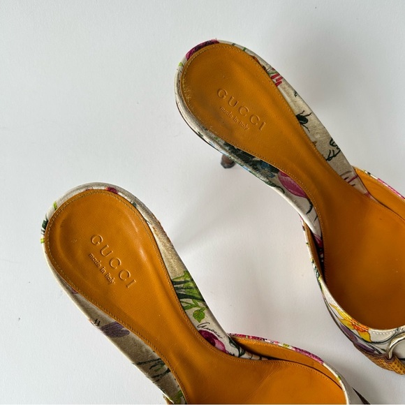 Gucci Flora Horsebit 1955 90's Iconic Kitten Mules Botanical Print sz 8B - Picture 7 of 10